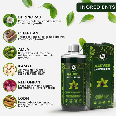Aadved Adivasi Herbal Hair Oil | Original Ayurvedic Hair Growth Oil | For Men & Women (400 ML)